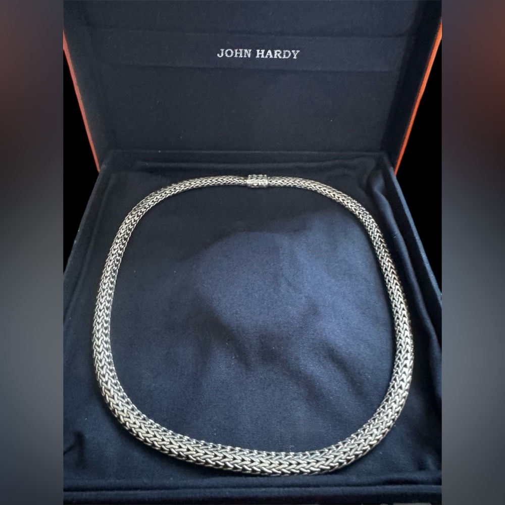 John Hardy Sterling Silver wheat woven chain necklace 16” 55.84g With box